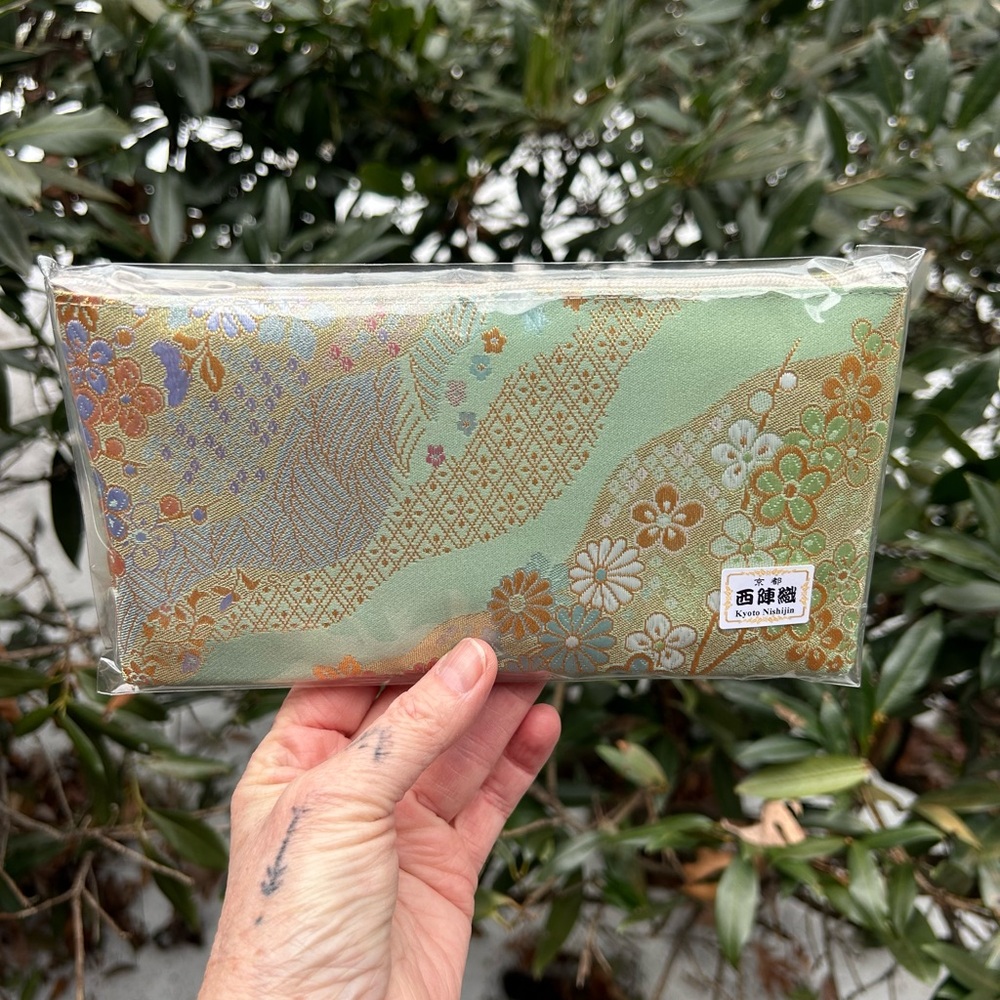 Elegant Floral Japanese Fakuro Bag with Gold Accents